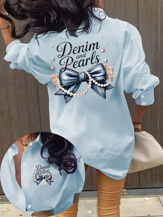 Vintage Creative Pattern Print Collared Long Sleeve Shirt,