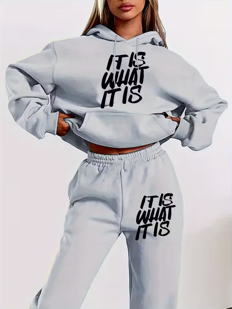 Women'S Letter Print Simple Hoodie & Sweatshirt Set