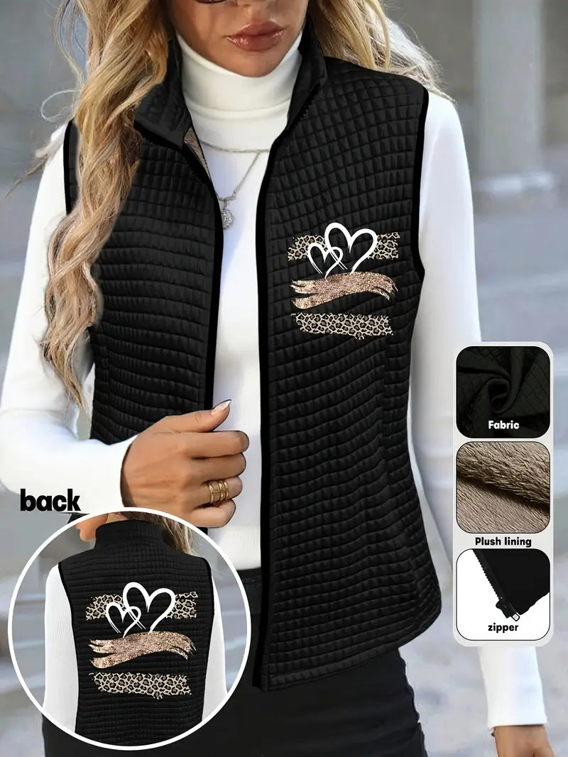 Leopard print and love print zip vest,