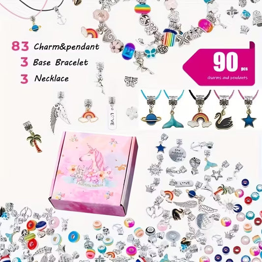 90pcs Charm & Pendant Bracelet Making Kit with Beads