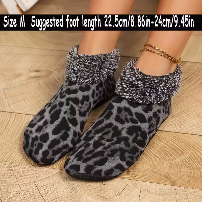 Women's Fleece-Lined Thick Floral Print Floor Socks