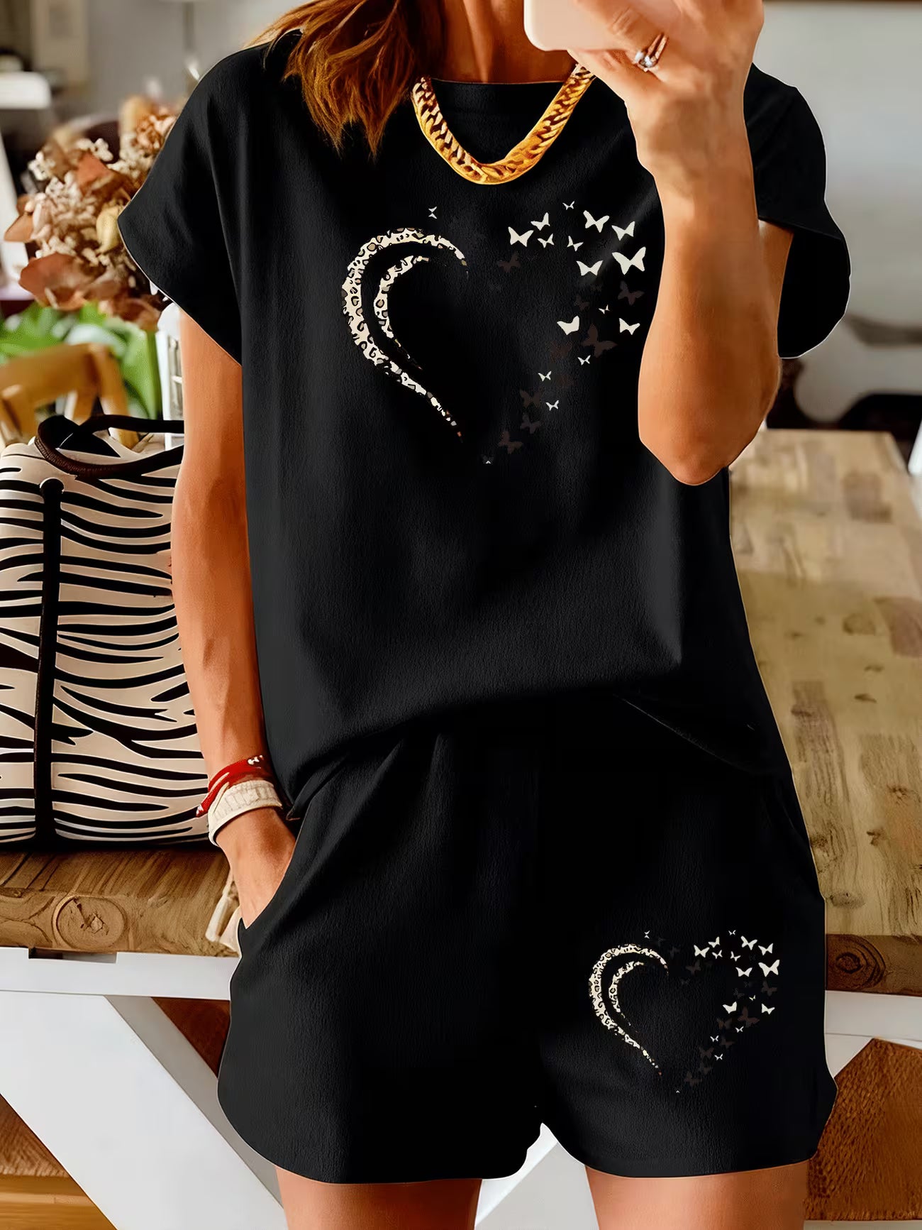 Women's Heart & Butterfly Print Co-Ord Set — Available in Multiple Colours