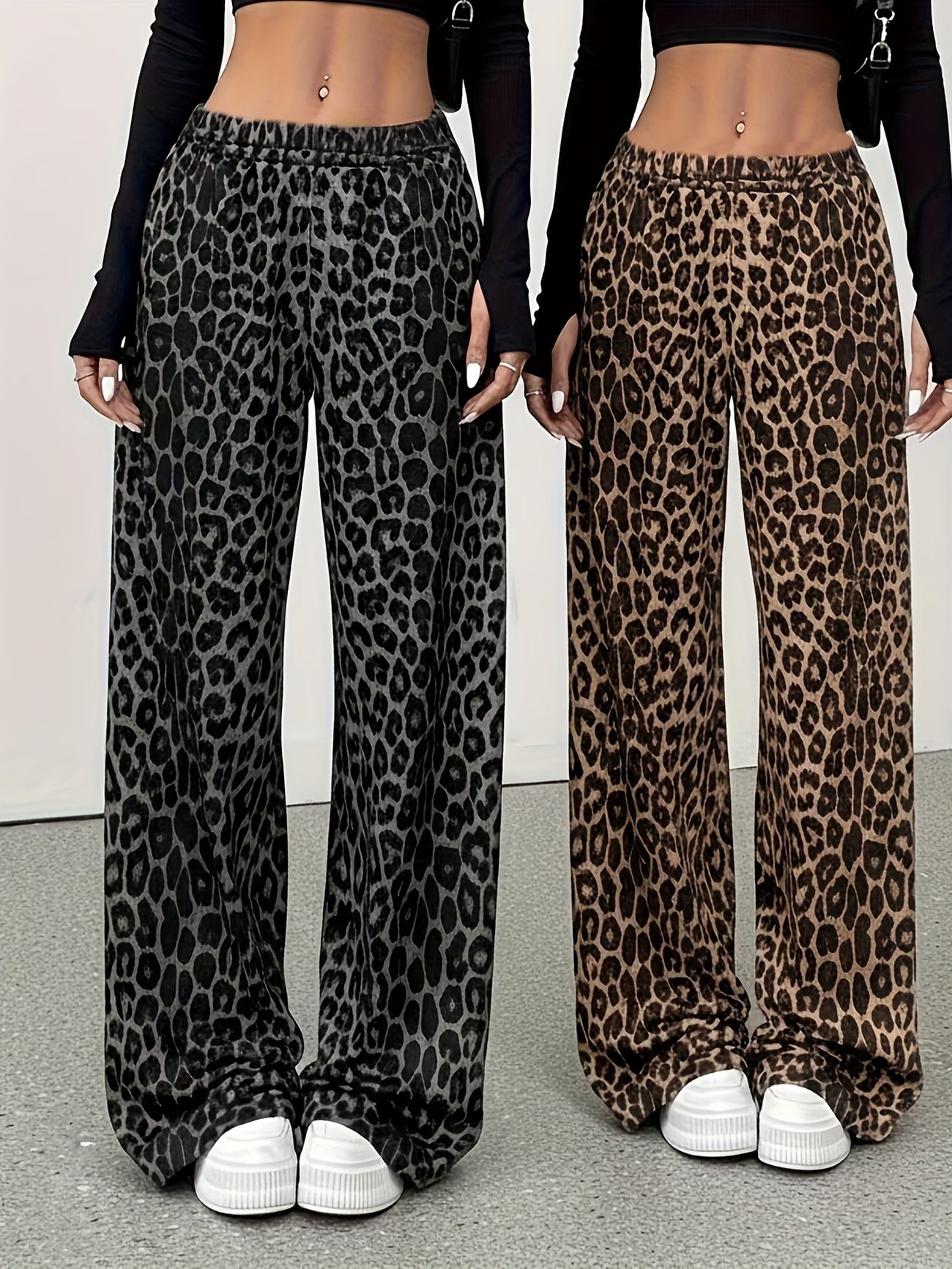 2pcs Set Women's Plus Size Leopard Print Sleep Pants