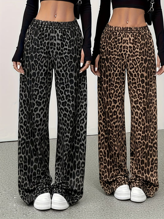 2pcs Set Women's Plus Size Leopard Print Sleep Pants