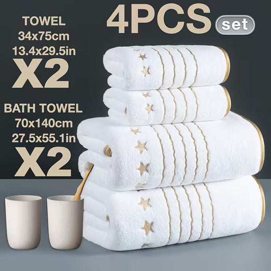 4pcs Set Ultra Soft Golden Thread Light Luxury Five-Star Embroidery Towel Bath Towel Set