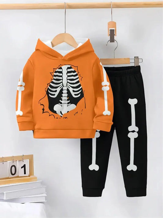 Boy's Creative Skull Print Long Sleeve Hoodie and Long Pants