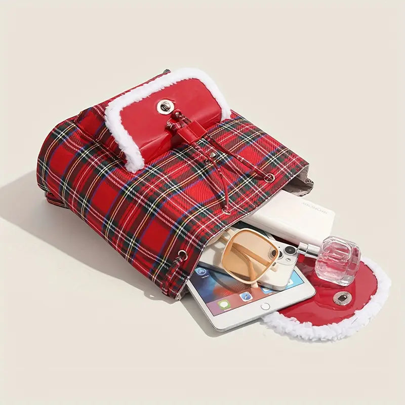 Women's Vintage Red Plaid Backpack