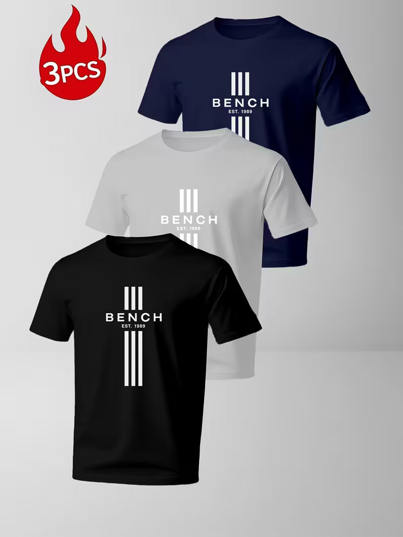 3pcs Men'S Quick-Dry Breathable Polyester T-Shirts