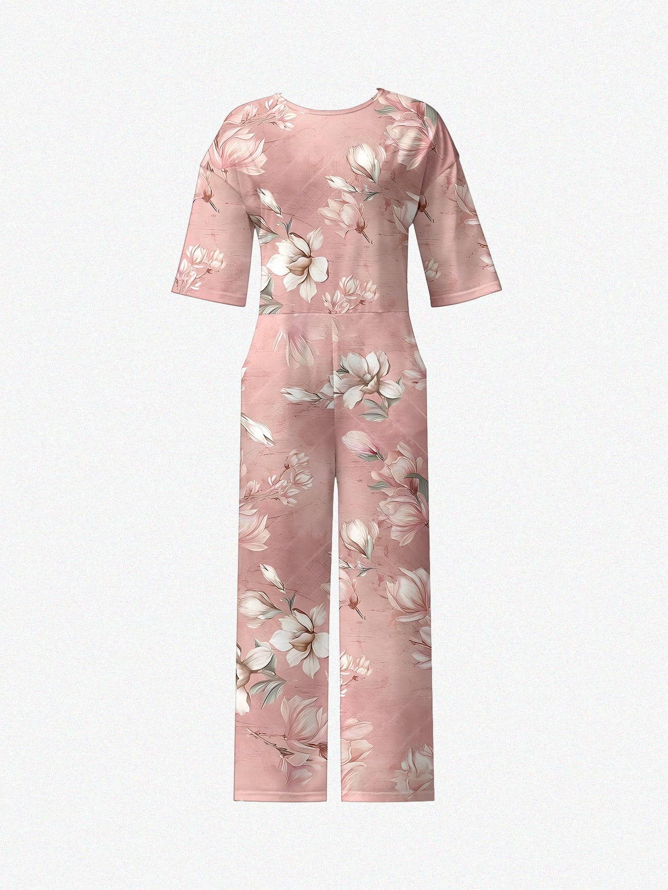 Women's Round Neck Floral Jumpsuit – American Casual Style
