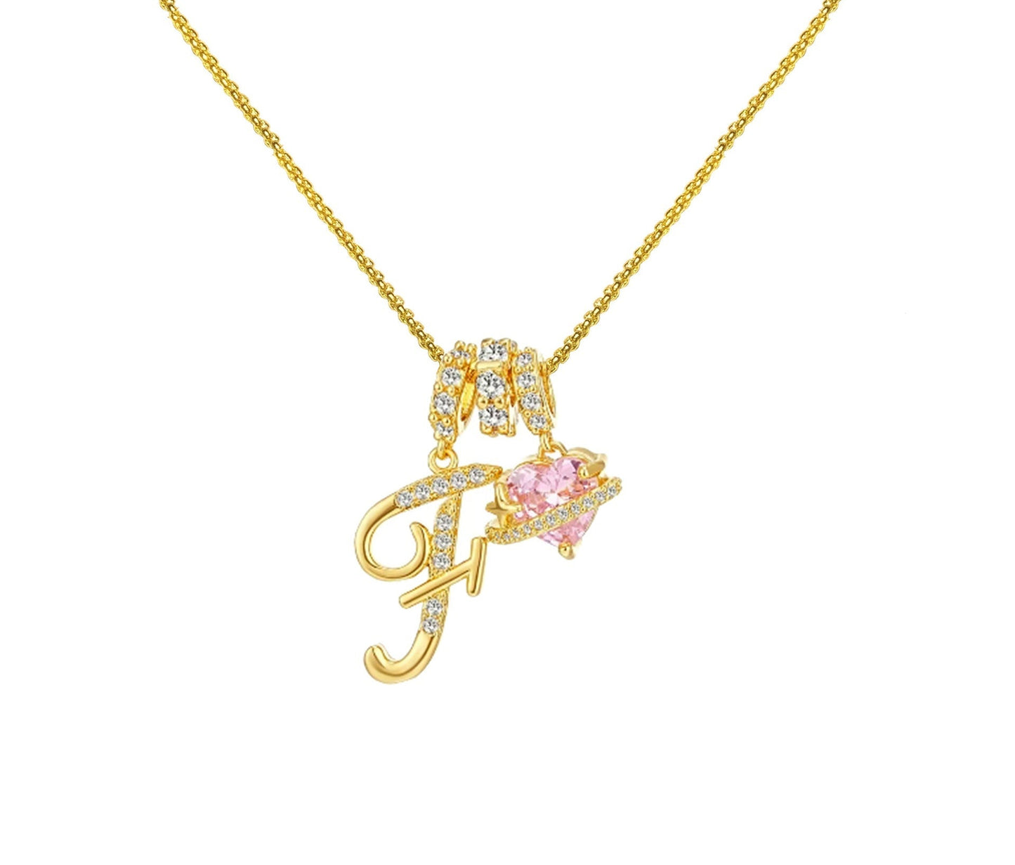 A-Z Alphabet Elegant Blue Heart Necklace with Zircons