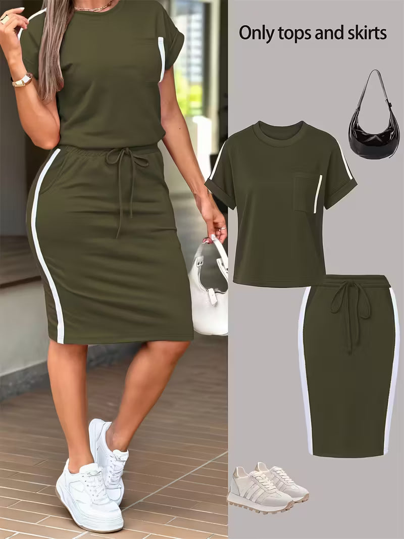 Shoulder T-Shirt Paired with a Chic Bodycon Skirt Set