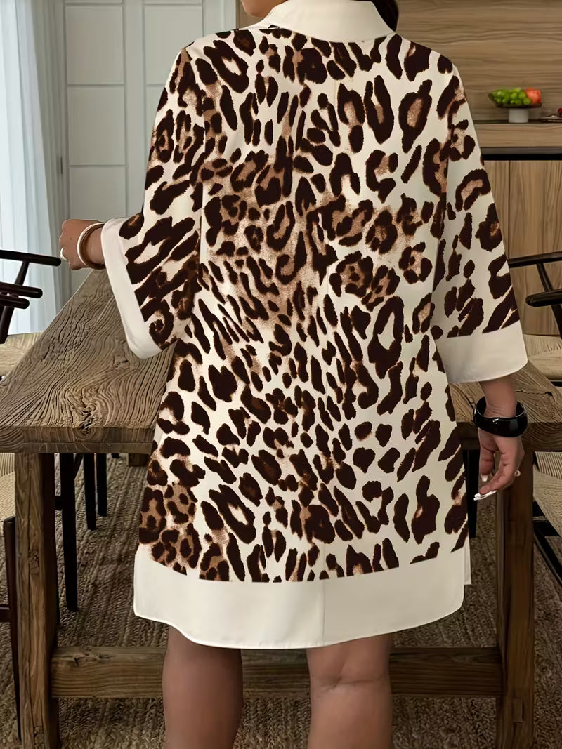 Women's Leopard Print Collar Shirt Dress