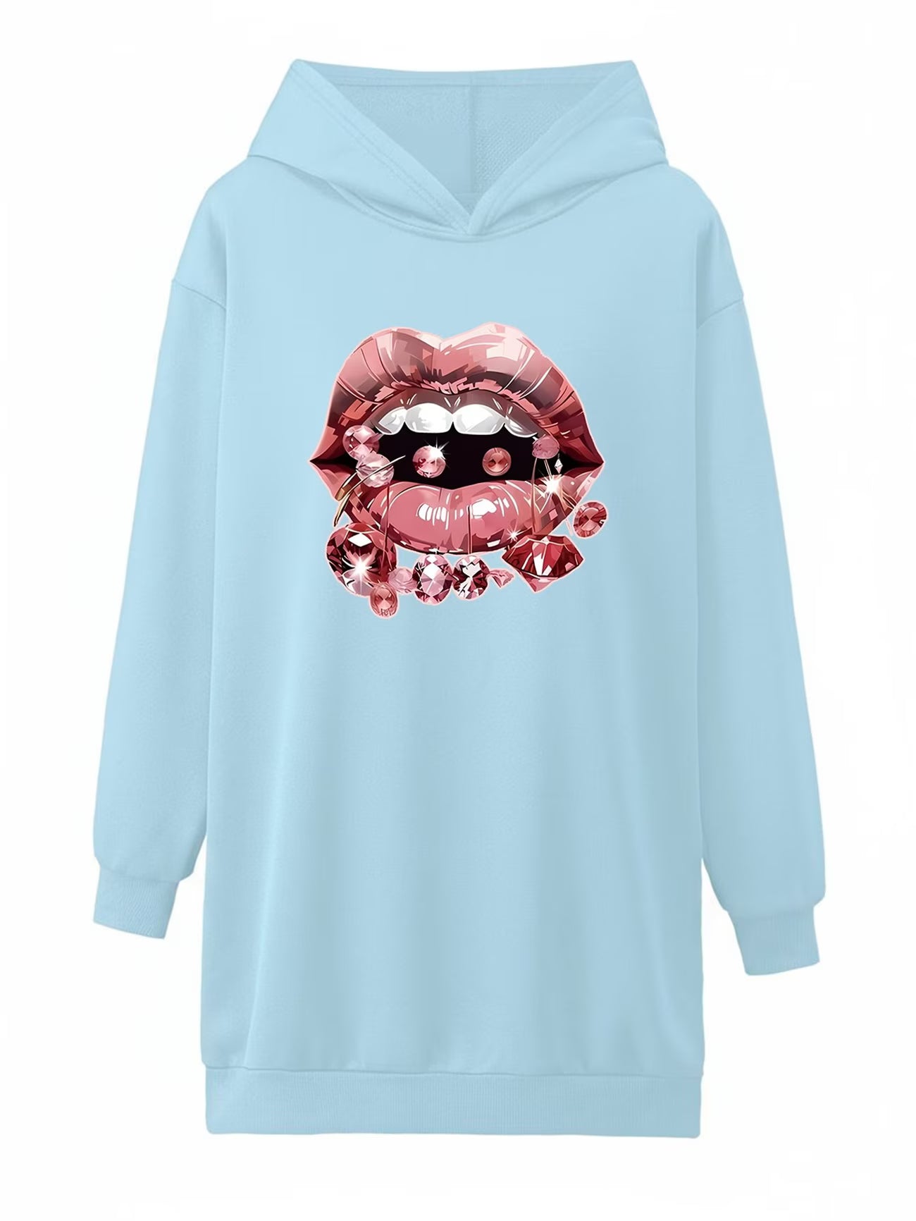 Lips & Diamonds Print Hooded Sweatshirt/Dress