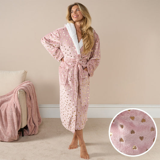 Gold Foil Heart Dressing Gown, Adults - Blush