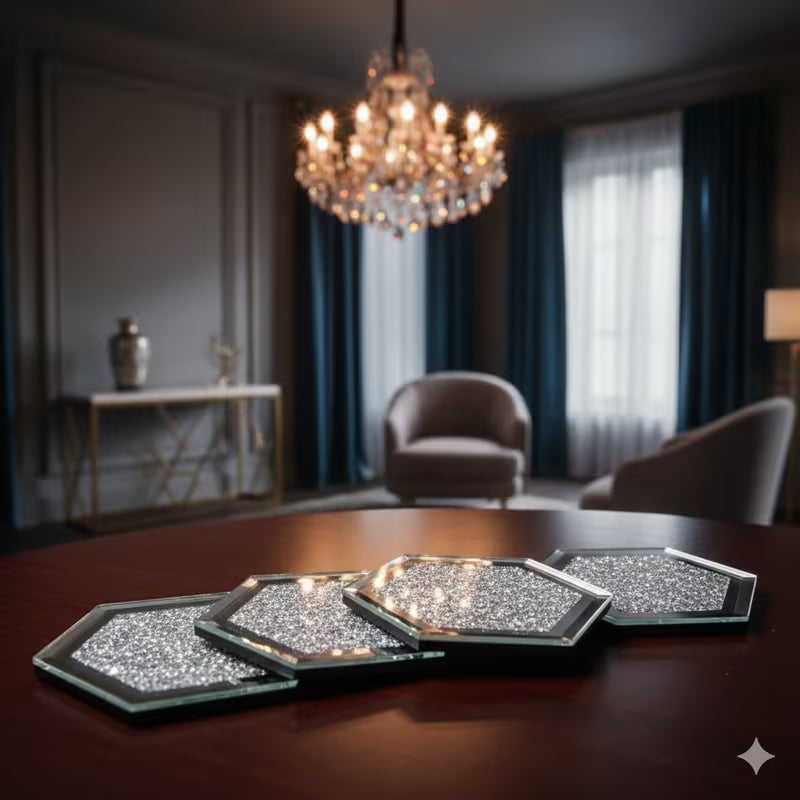 Set of 4 Hexagon Crystal Coasters