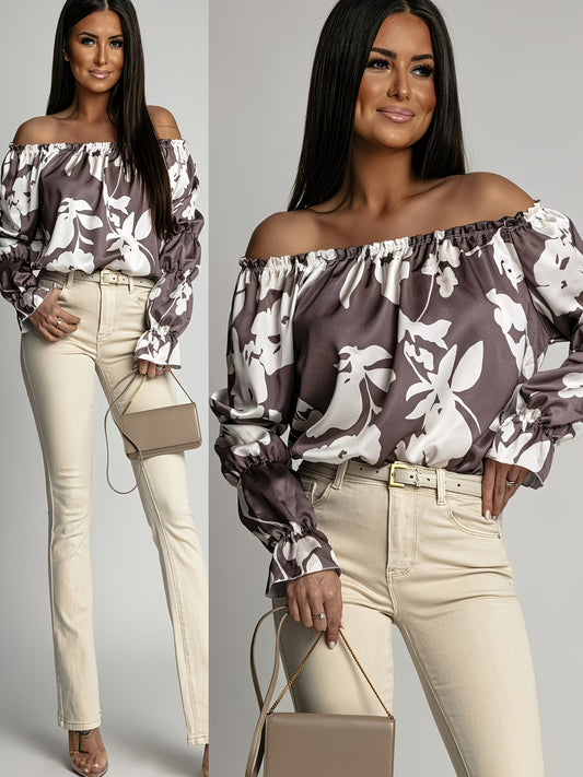 French Long-Sleeve Shirt with Random Floral Prints