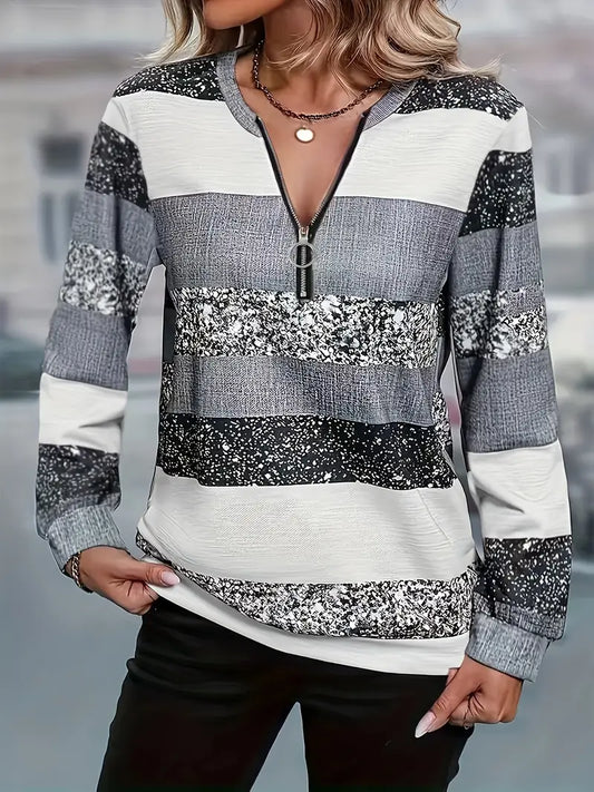 Women's Casual Striped Sweater with Zipper Detail