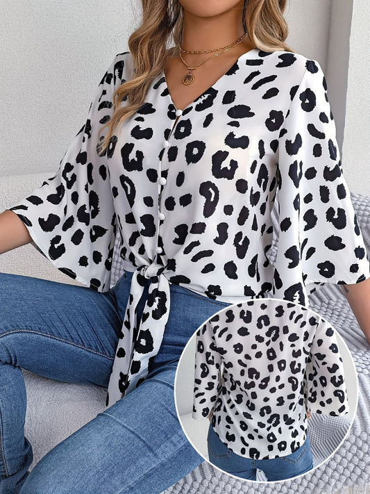 Women's Leopard Print 3/4 Sleeve Top