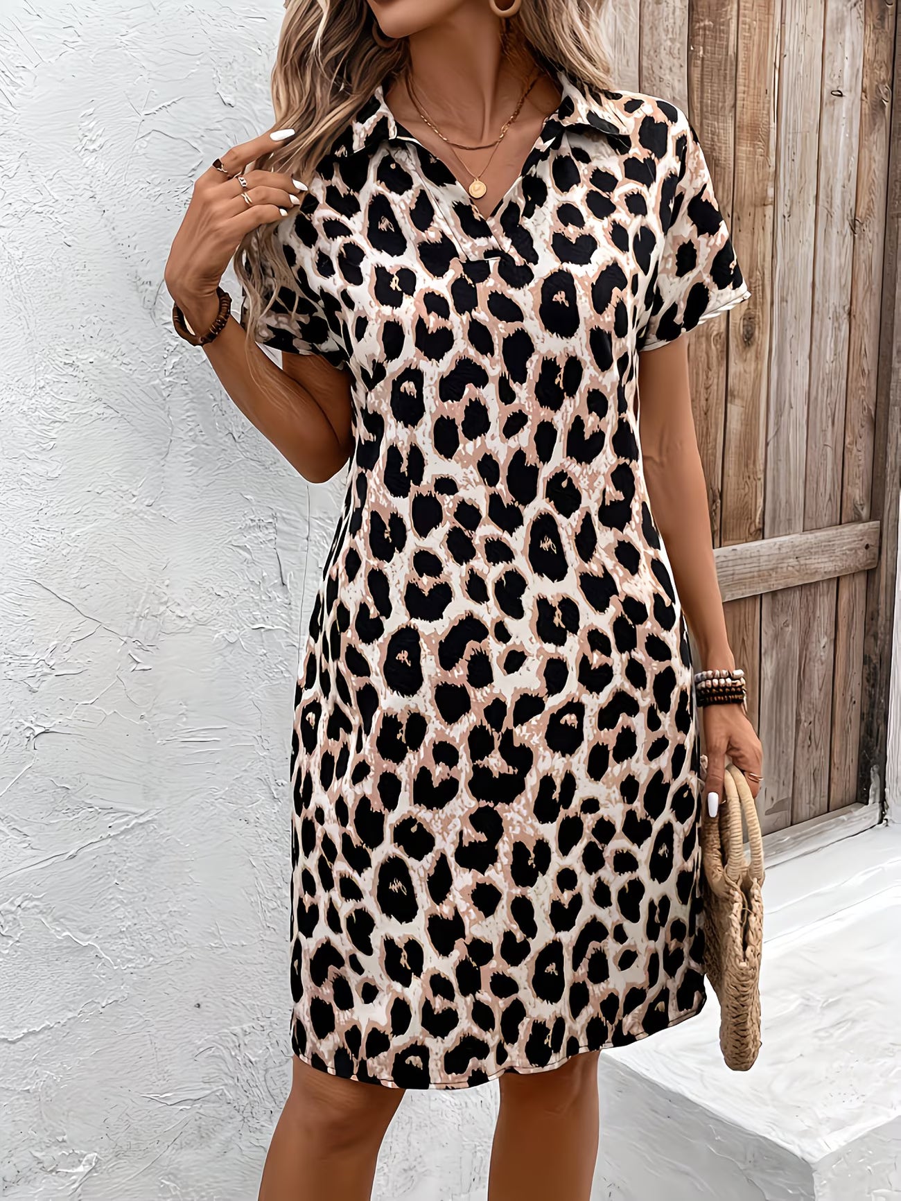Spring/Summer Casual Leopard Print Batwing Sleeve Dress