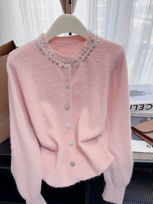 Beaded Buttoned Cardigan Sweater