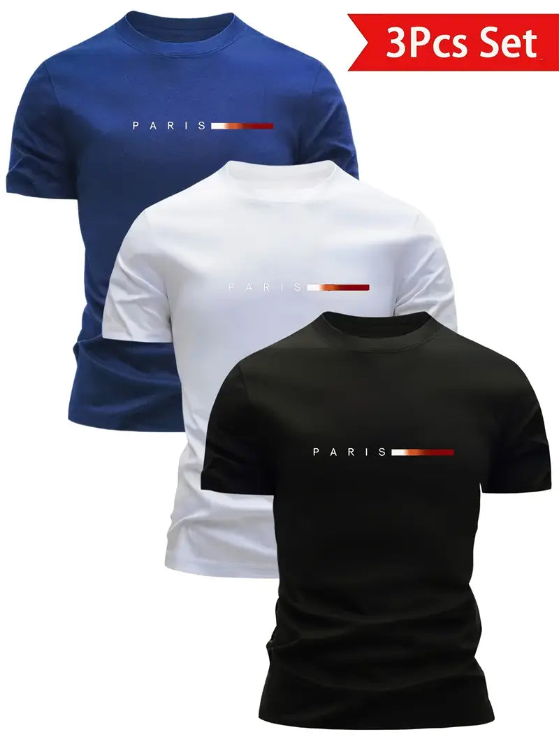 3pcs Men'S Lightweight Crew Neck T-Shirts