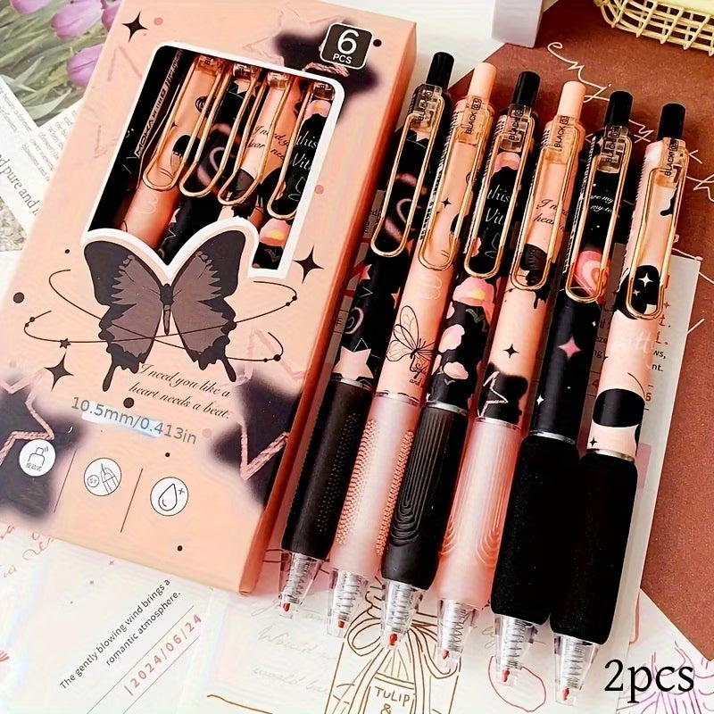 6-Pack Cool Black Butterfly Ultra-Soft Ballpoint Pen Set