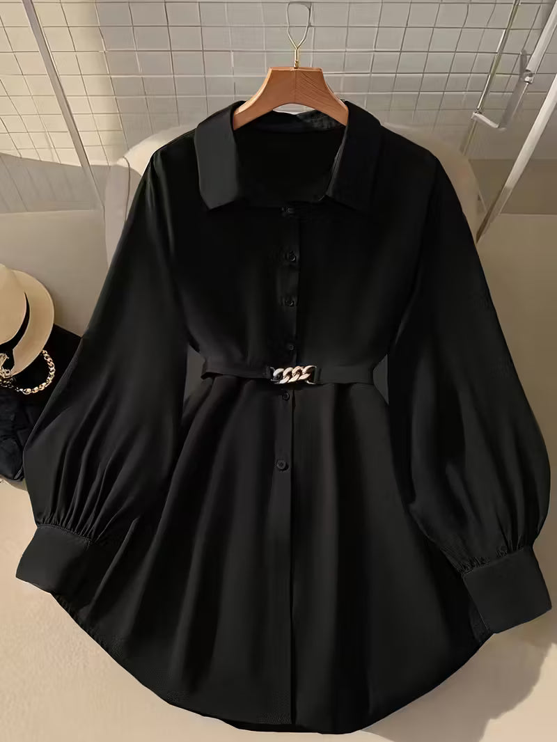 Plus-Size Women'S Solid Color Long Sleeve Top,