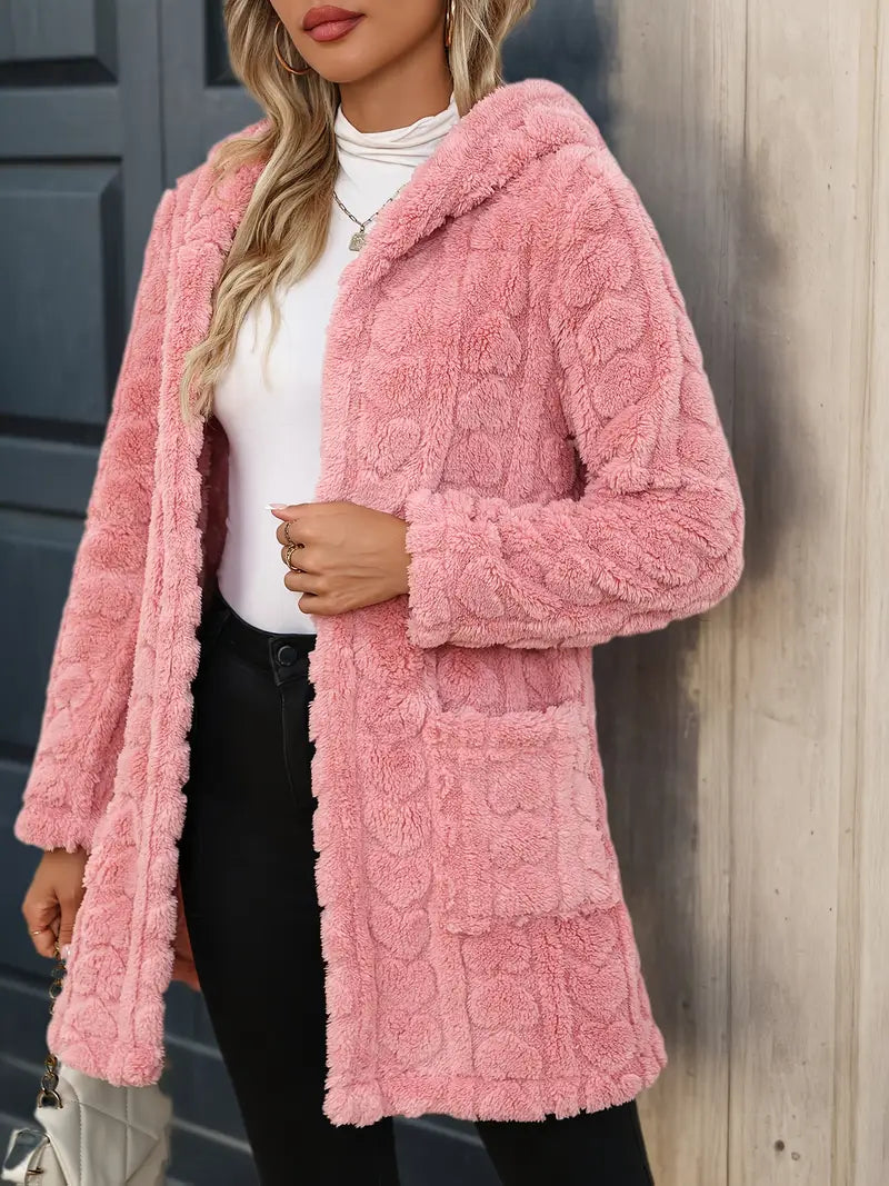 Elegant Plush Hooded Coat