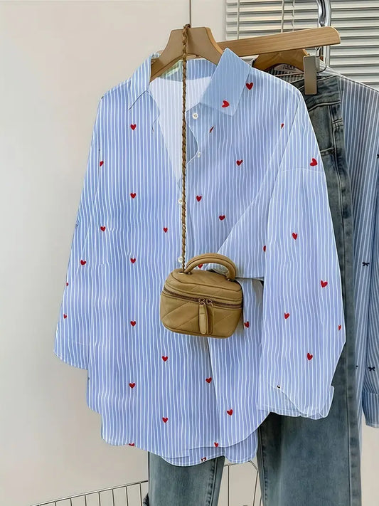 Plus Size Women's Striped Heart Print Top