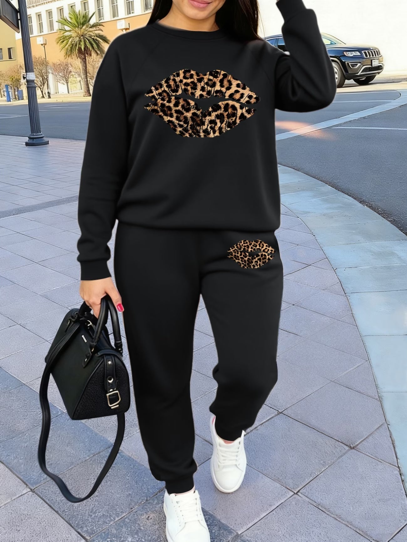 Plus Size Women'S Leopard Print 2pcs Pyjama Set