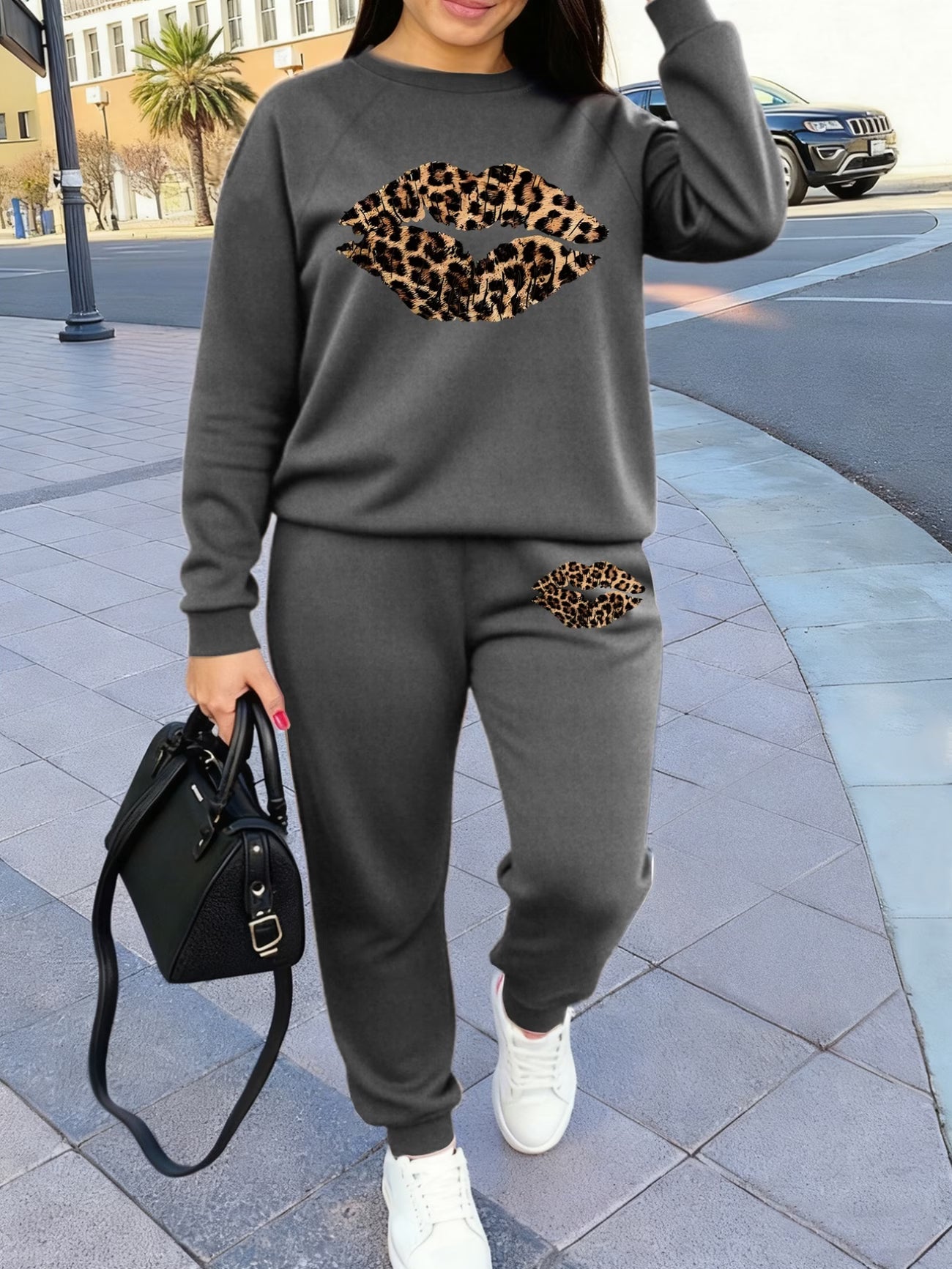 Plus Size Women'S Leopard Print 2pcs Pyjama Set