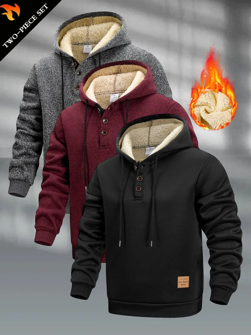 3pcs Men'S Autumn Winter Solid Color Fleece
