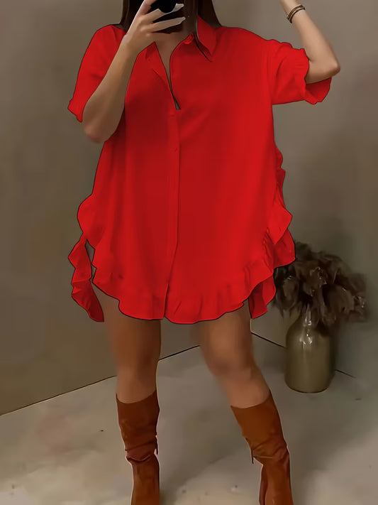 Plus Size Short-Sleeve Ruffled Summer Blouse for Women