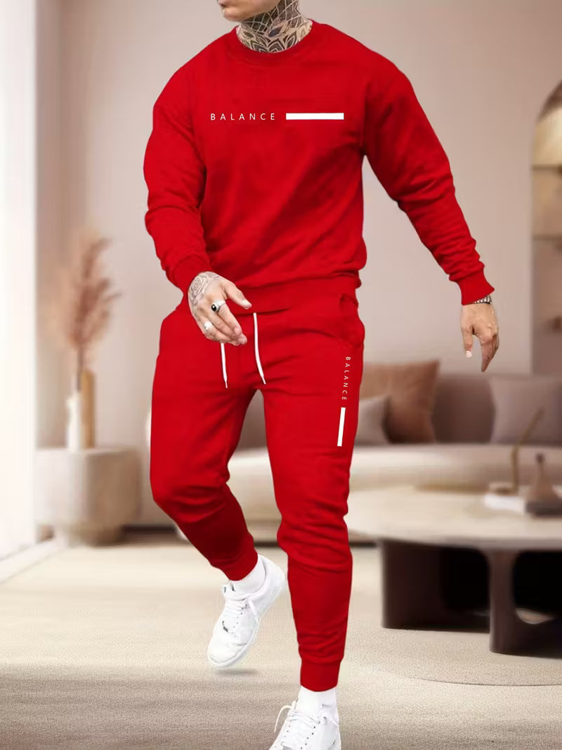 2pcs Set Men's Comfy Polyester Casual Style: Sweatshirt & Joggers
