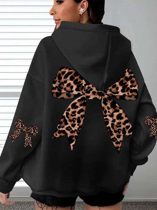Plus Size Women'S Leopard Print Hoodie