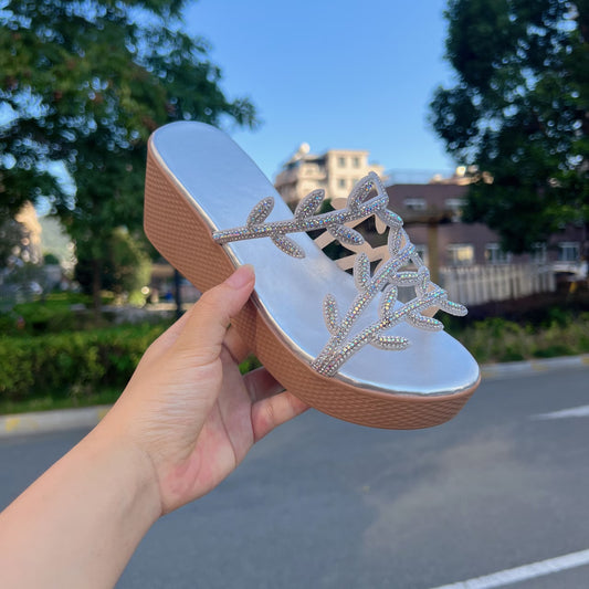 Women's Summer Sparkle Leafy Wedge Sandals