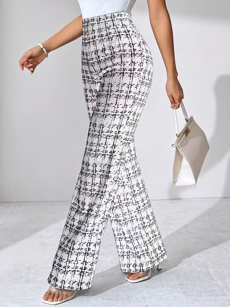 Women'S Black and White Plaid Flare Pants