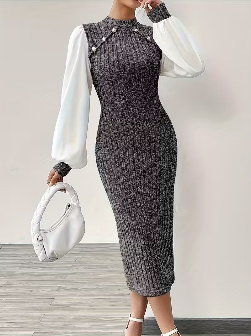 Elegant Ribbed Knit Bodycon Midi Dress