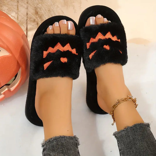 Women'S Halloween Monster Pumpkin Plush Slippers