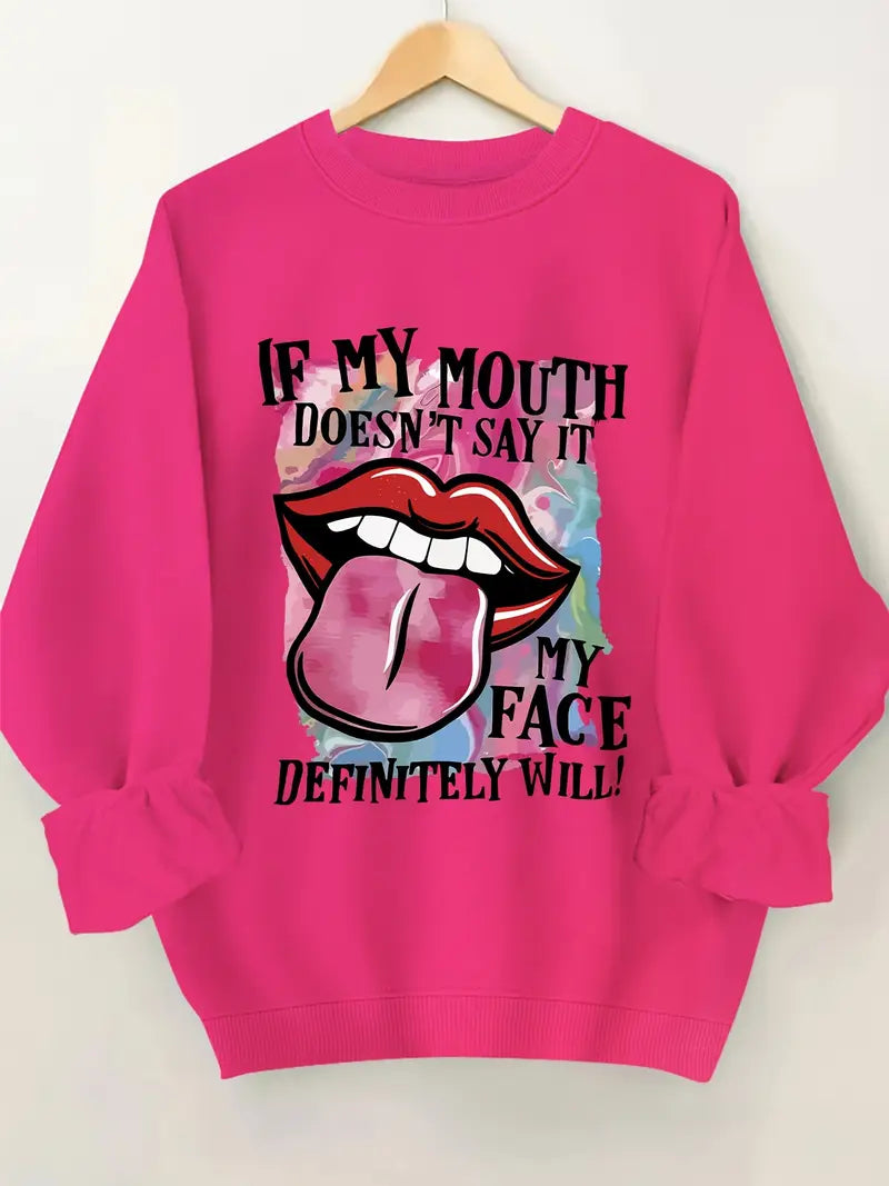 Plus Size Mouth Print Sweatshirt,