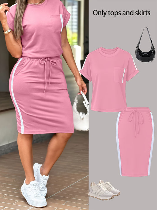 Simple Shoulder T-Shirt Paired with a Chic Bodycon Skirt Set