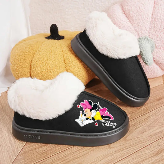 Minnie 2D Print Plush Slippers,