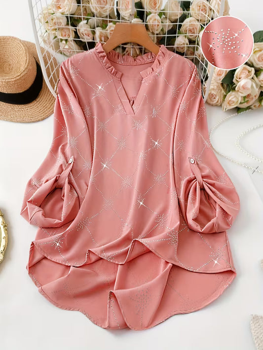 Plus Size Rhinestone Fabric Shirt,