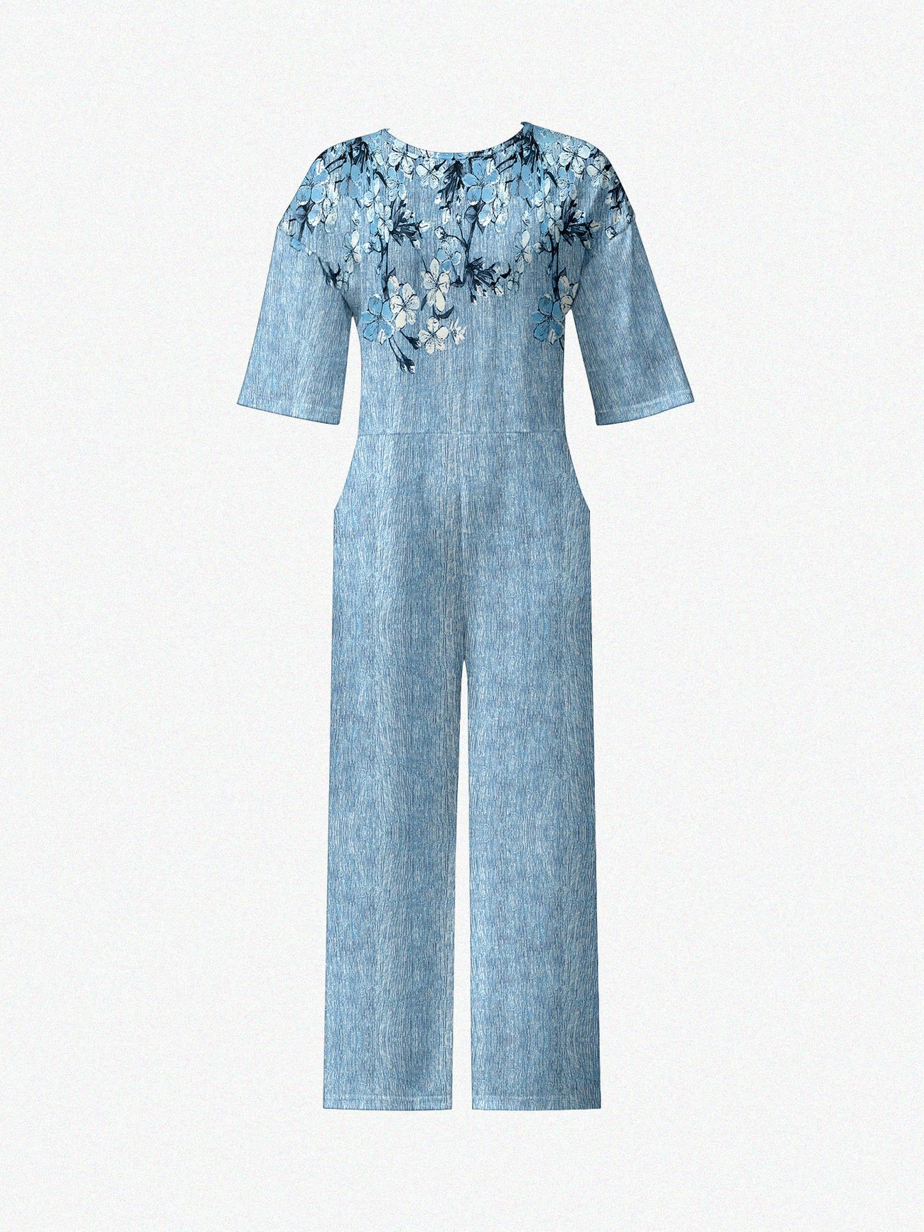 Women's Round Neck Jumpsuit – Sky Blue