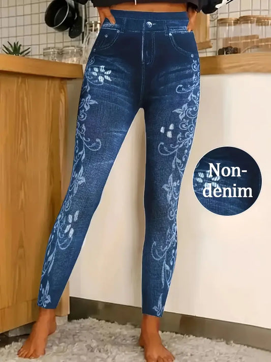 Women's High-Waisted Slim-Fit Imitation Denim Leggings