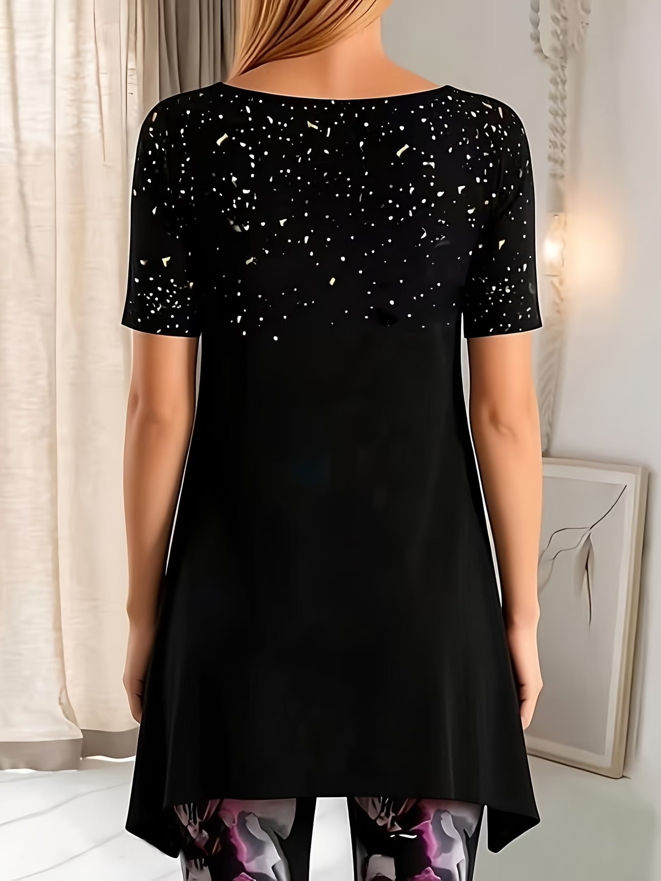 Plus-Size Women's Heart Print Short-Sleeve Elegant Top