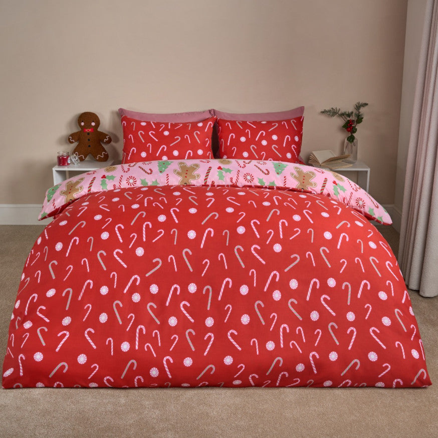 Gingerbread Man Candy Cane Reversible Duvet Set
