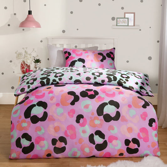 Abstract Leopard Print Reversible Duvet Set - Lilac