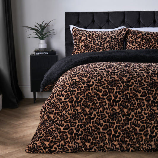 Leopard Fleece Duvet Cover Set - Natural
