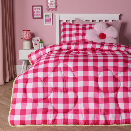 Cherry Gingham Quilted Coverless 7.5 Tog Duvet Set - Red